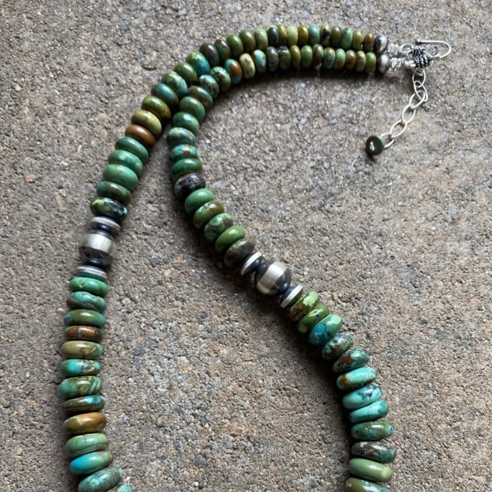 Sterlingsilver Graduatedgreenturquoisebeadnecklace - image 2